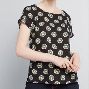 ModCloth Black Linen Delightful Demeanor Short Sleeve Blouse Daisy Print Top 4X